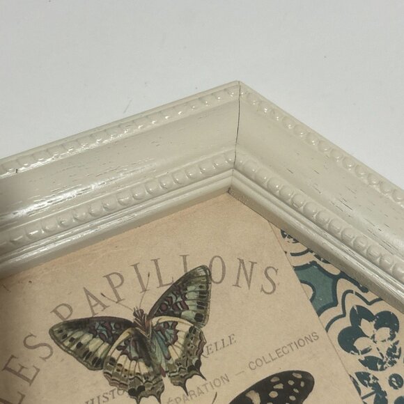 Vintage Butterfly Art Prints Wall Hangings White Wood Frame Hexagon Circle 7"-8" - Picture 11 of 11